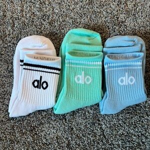 ALO Yoga 3 pack unisex throwback half crew mint blue white Socks Set